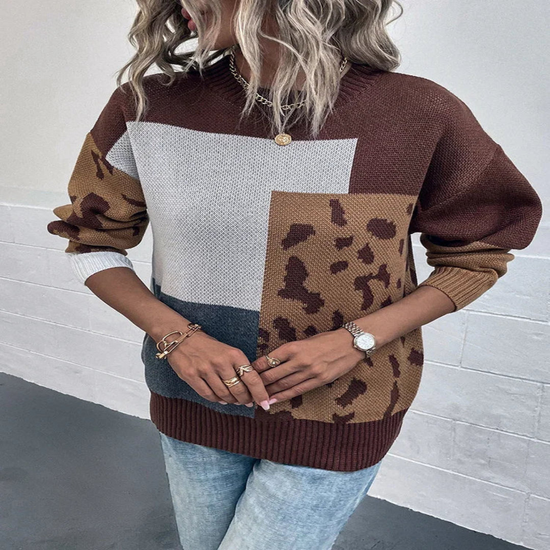 Zoe | Leopard Patchwork Pullover